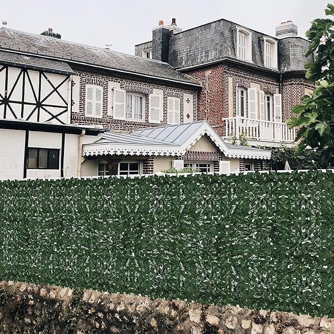 Faux Ivy Fence Privacy Screen Outdoor Expandable Artificial Greenery Roll Fake Hedge Wall Patio Green Plastic Leaf Plant Vine Grass Panels Gate Covering for Garden Yard Balcony (100x60 in)
