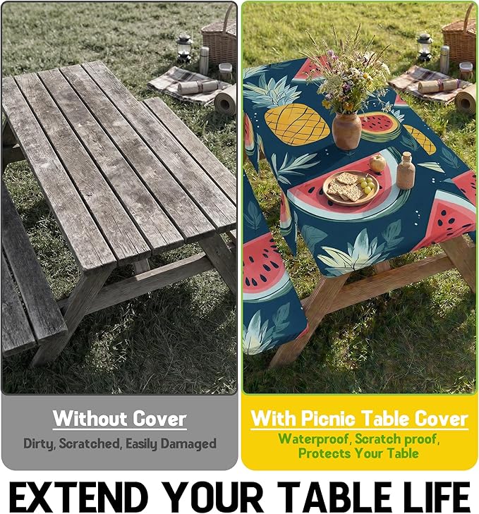 Picnic Table Cover with Bench Covers Camping Essentials Waterproof Windproof Fitted Tables and Seats Set Patio Outdoor Must Haves Stuff Tablecloth Rv Owner Camper Overlanding Activities Gadgets Kit