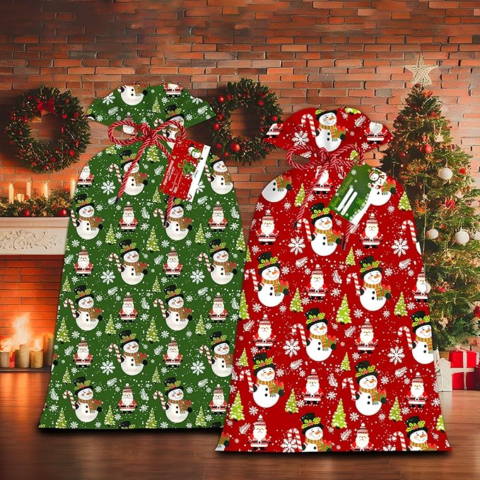2 Pcs Large Gift Bags Xmas Santa Snowman Gift Bag Oversized Plastic Storage Bags 48"x 36" for Huge Big Gifts Presents Wrapping Kids Bicycle Bike Goodie Bags, Birthday, Party, New Parents Baby Shower