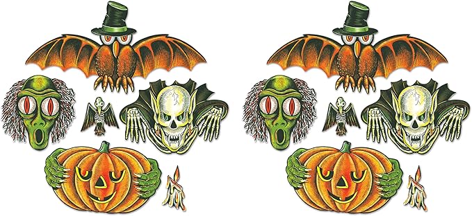 Beistle Vintage Halloween Totem Pole Cutouts 12 Piece, 6"-28", Multicolored