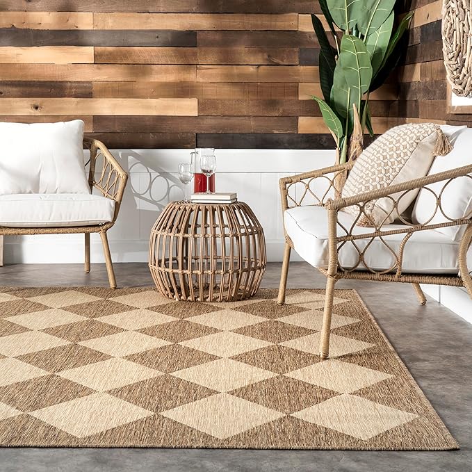 Nuloom Outdoor Performance Collection Sabina Brown/Ivory, 2' x 6', Soft and Cozy, High Traffic, Stain Resistant, Easy Clean, Durable Runner for Indoor/Outdoor Patio, Deck, Porch, Garden, Courtyard