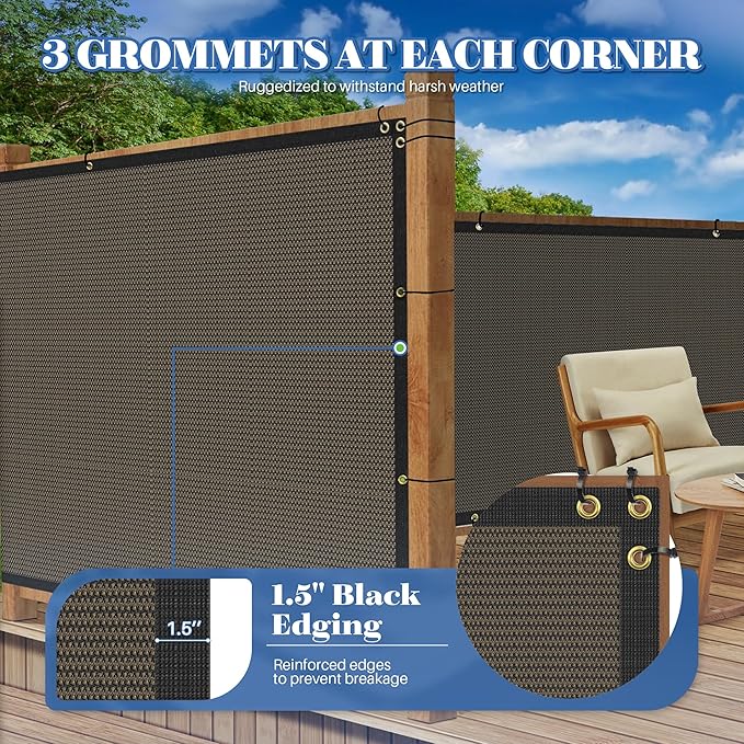 ECOOPTS 8'x206' Privacy Fence Screen Windscreen with Copper Grommets, Fit for Commercial Fence and Residential Garden Outdoor 90% UV Blockage, Cable Zip Ties Included (Brown)
