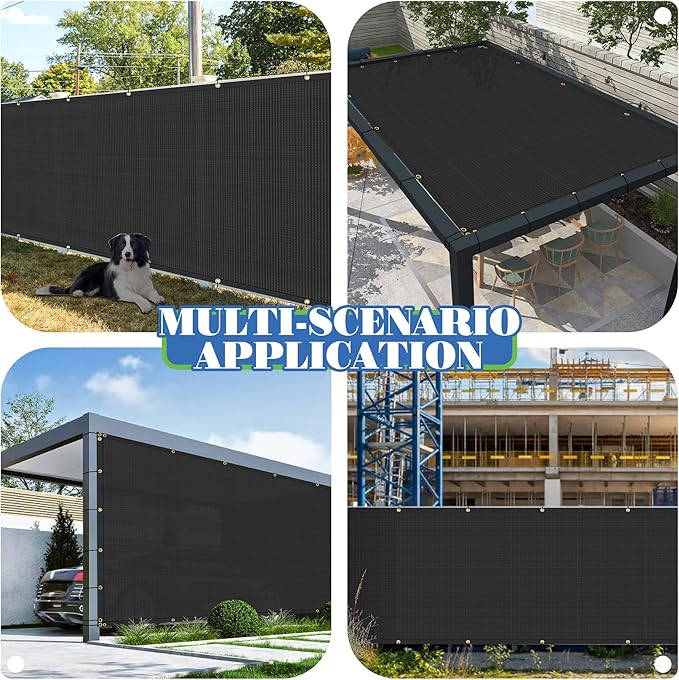ECOOPTS 8'x129' Privacy Fence Screen Windscreen with Copper Grommets, Fit for Commercial Fence and Residential Garden Outdoor 90% UV Blockage, Cable Zip Ties Included (Black)