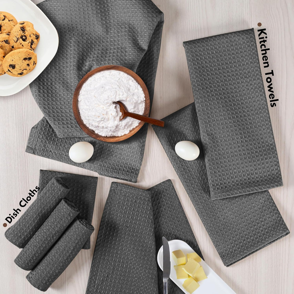 Native Fab Cotton Dish Towel & Dishcloth Set - 8 Piece Pack for Cleaning, Cooking, Baking - Absorbent, Durable, Washable