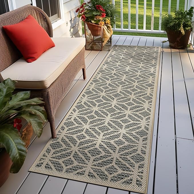 Rugshop Blue Contemporary Geometric Indoor/Outdoor Area Rug — Hose Washable for Hallway, Entryway and Kitchen, 2'3" x 8'