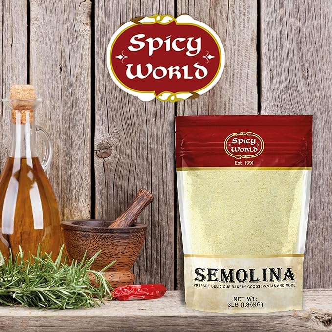 Spicy World Semolina Flour 3 LB (48 Ounce), USA Grown Semolina for Pizza, for Pasta, and Bread Making, Fine Ground