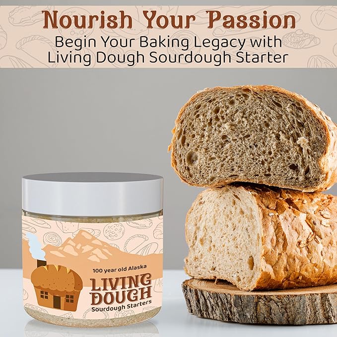 Living Dough - 900 Year Old Sourdough Starter Culture - Active & Live Organic Sourdough Starter for Baking - For Artisanal Bread, Pizza Dough