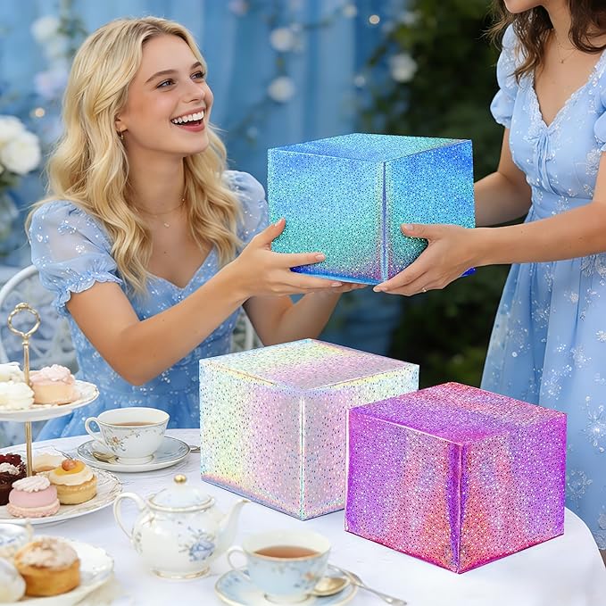 RAPAHOLIC Metallic Holographic Wrapping Paper - 3 Mini Rolls - 17 Inch x 120 Inch Per Roll - Blue White Pink Holographic Star Wrapping Paper for Birthday, Wedding, Baby Shower, Bridal Shower