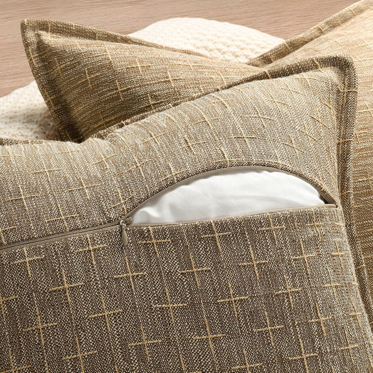 ZWJD Pillow Covers 22x22 Set of 2 Soft Polyester Textured Pillow Covers with Stylish Flange Edge Cozy Farmhouse Throw Pillows for Couch Bed Sofa Living Room