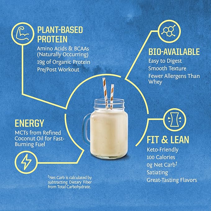 Vegan Organic Protein Powder Plant-based, Bcaa Amino Acids Hemp Seed Soy Free Dairy Free Gluten Free Synthetic Free NON-GMO, Unflavored 30 Servings