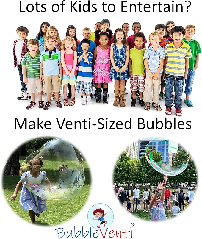 Bubbleventi Giant Bubble Kit | Made in USA | Includes 2 Wooden Wands, a Tips and Tricks Booklet, and 1 Bubble Mix - Makes 4 Gallons of Big Bubble Solution |Use at Birthdays and Family Fun