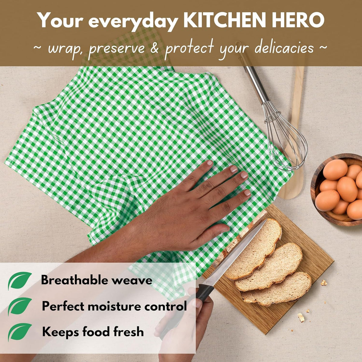 Native Fab 6 Pack Kitchen Towel with Hanging Loop 16x26 inches, Cotton Gingham Check Kitchen Towels for Drying Dishes, Soft & Absorbent Washcloths