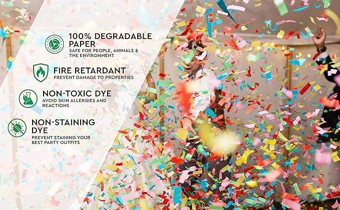 Multicolor Streamer Confetti Cannon Cartridge – 6 Handheld Streamer Popper with Easy Cleanup for Parties & Events | Loud POP | Fly up to 40ft | Biodegradable 16” Streamer Confetti Cannons