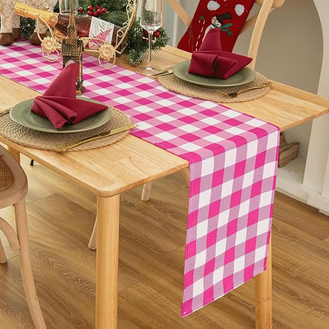 Waterproof Checkered Tablecloth Runner Fabric - Rectangle 12x108 Inch Classic Gingham Buffalo Plaid Table Cloth for Indoor/Outdoor Use - Table Cover for Kitchen, BBQs, and Parties