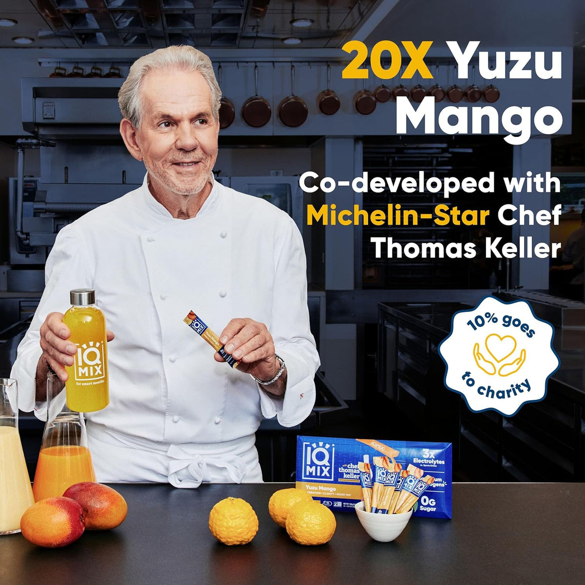 IQMIX x Chef Thomas Keller - Hydration Electrolyte Powder – 4-in-1 Formula for Hydration, Mental Clarity, Mood and Recovery – Sugar-Free, Keto, Magnesium L-Threonate, Lion’s Mane – 20 Count Yuzu Mango