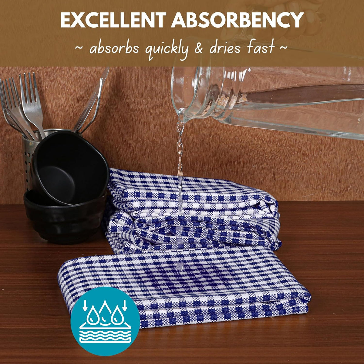 Native Fab 12 Pack Gingham Mini Check Kitchen Dish Towel Cotton Durable Washable 16"x26" - Tea Towels, Soft Absorbent Cleaning Towels