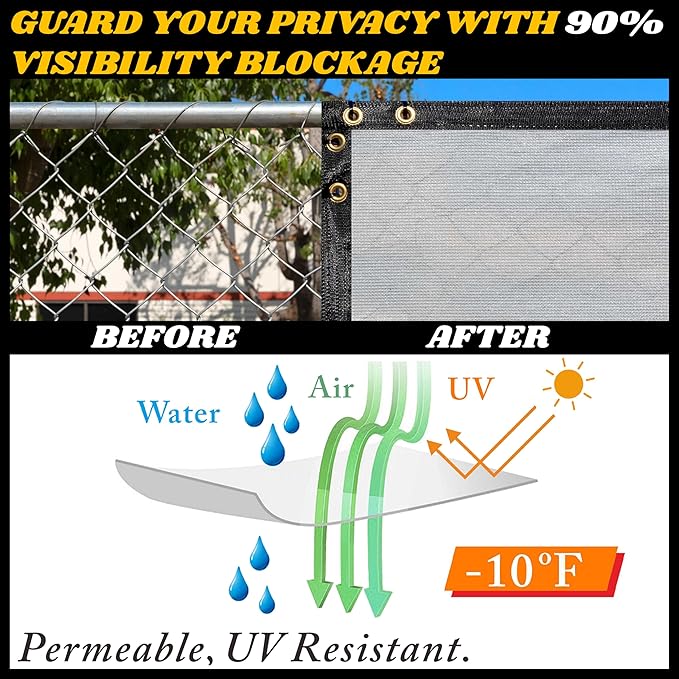 Royal Shade Custom Size 4' x 180' Grey Fence Privacy Screen Windscreen Cover Netting Mesh Fabric Cloth - Cable Zip Ties Included (We Make Custom Size)