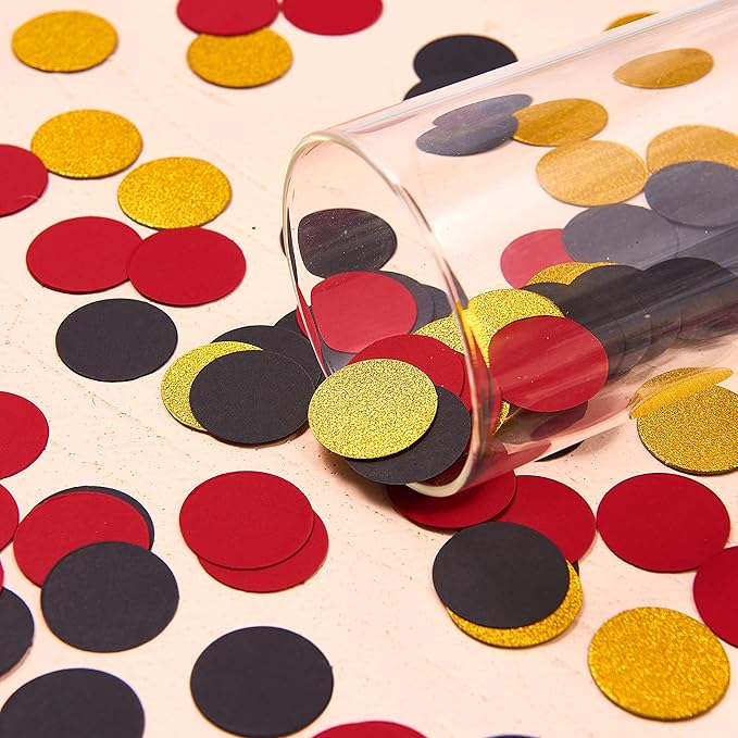 Red Black Gold Paper Table confetti, Circle Dots Glitter Party Table Confetti for Wedding Baby Shower Birthday Party Decoration Suppiles Table Decoration 200pc 1.2 Inch