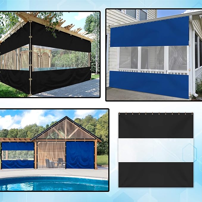 Covers & All Outdoor Clear Panel Curtain, 12 oz Vinyl Outdoor Curtains for Patio, Weather Resistant Waterproof Tarp with Brass Grommets for Pergola, Porch, Gazebos, Balcony (8'H x 8'W Feet, Black)