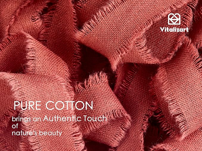 Vitalizart Fall Ribbon Cotton Handmade Fringe 5/8" x 21 Yd Terracotta & Khaki Pure Natural Cotton Ribbons for Gift Wrapping Wedding Invites Bridal Shower Bouquets Holiday Decor