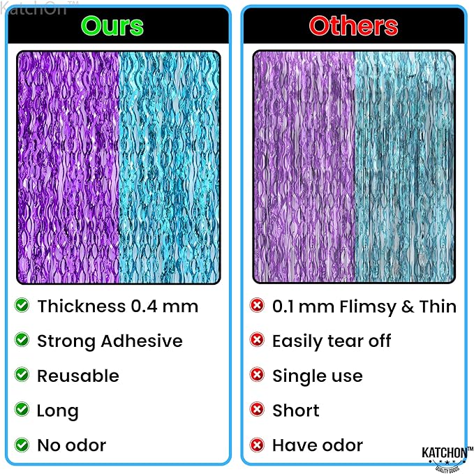 KatchOn, Large Wavy Purple and Blue Fringe Curtain - Pack of 2 | Mermaid Birthday Decorations, Beach Party Decoration | Purple and Blue Foil Fringe for Under The Sea Party Decorations