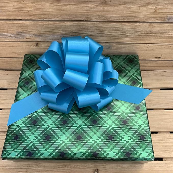 Turquoise Decorative Ribbon Pull Bows - 9" Wide, Set of 6, Spring, Gift Basket, Presents, Birthday, Fundraiser, Wedding, Reception, Anniversary, Decoration, Classroom, Office, Christmas, Easter