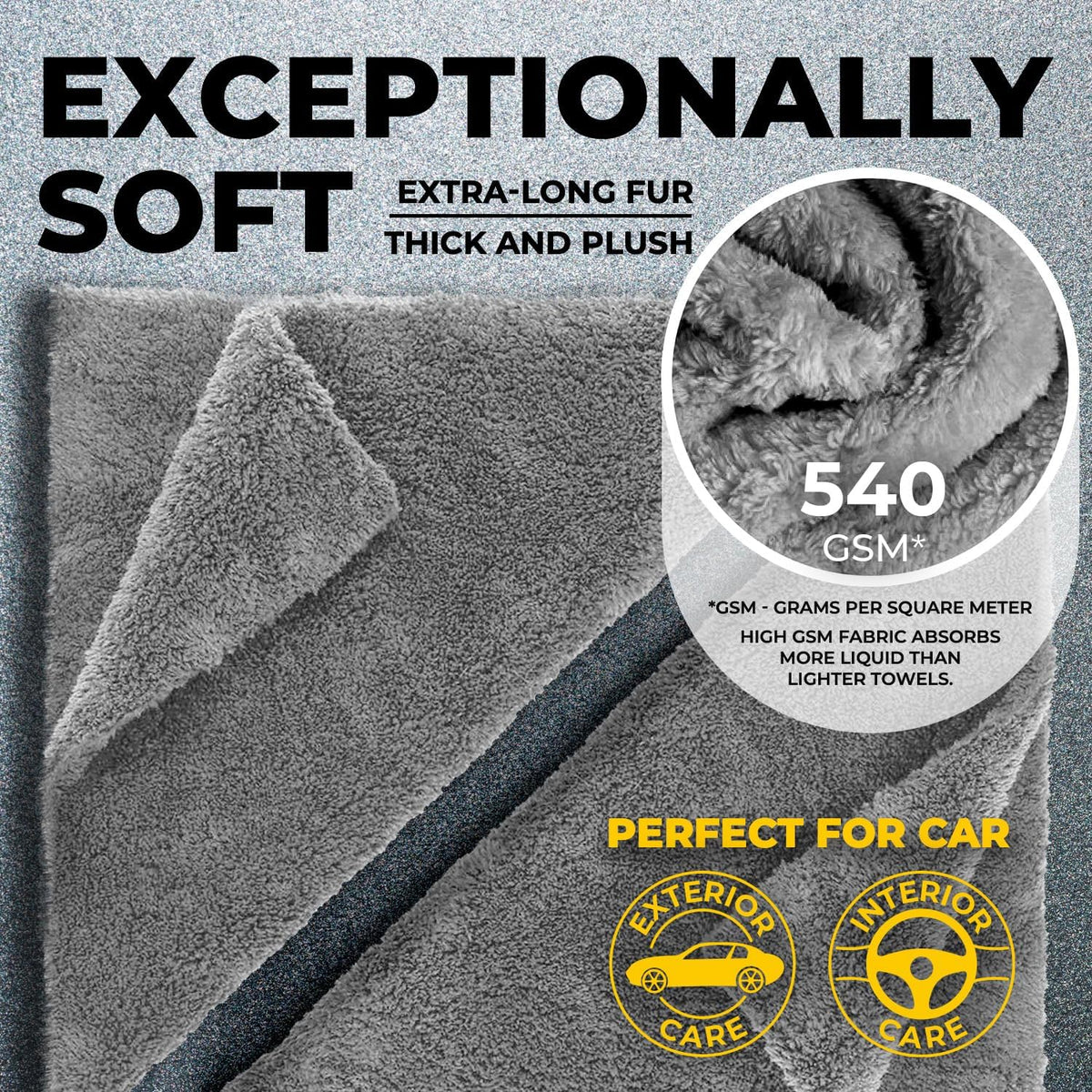 Edgeless Microfiber Towels for Cars – 6pk (12”x12”) - 540 GSM - Super Soft Detailing & Buffing – Scratch-Free & Absorbent Microfiber Cleaning Cloths for Car Polishing