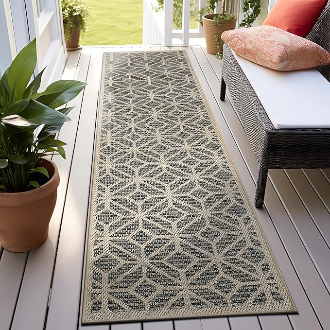 Rugshop Blue Contemporary Geometric Indoor/Outdoor Area Rug — Hose Washable for Hallway, Entryway and Kitchen, 2'3" x 10'