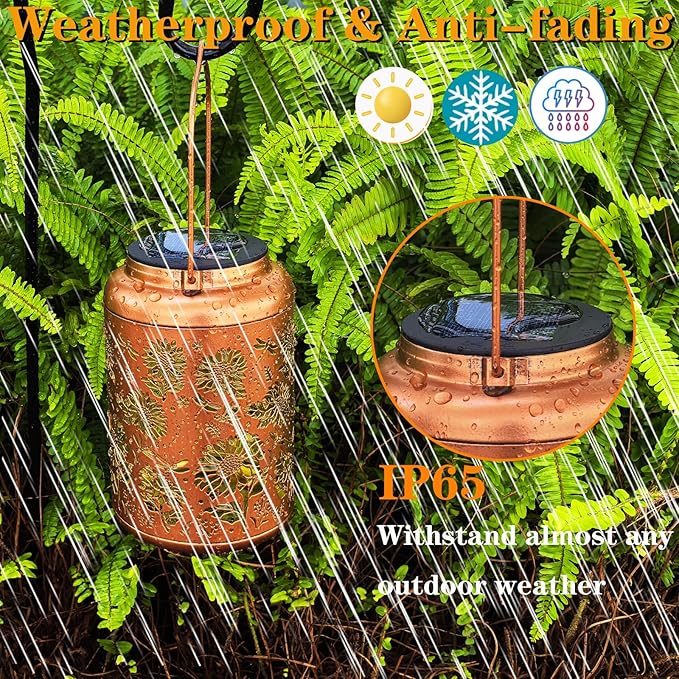 Merrytech Birthday Gifts for Women Mom Grandma Ideas,Solar Lanterns Outdoor Waterproof,Dragonfly & Sunflower Hanging Metal Garden Decor Art Lights,Decorative Solar Powered Lantern for Patio Yard Porch