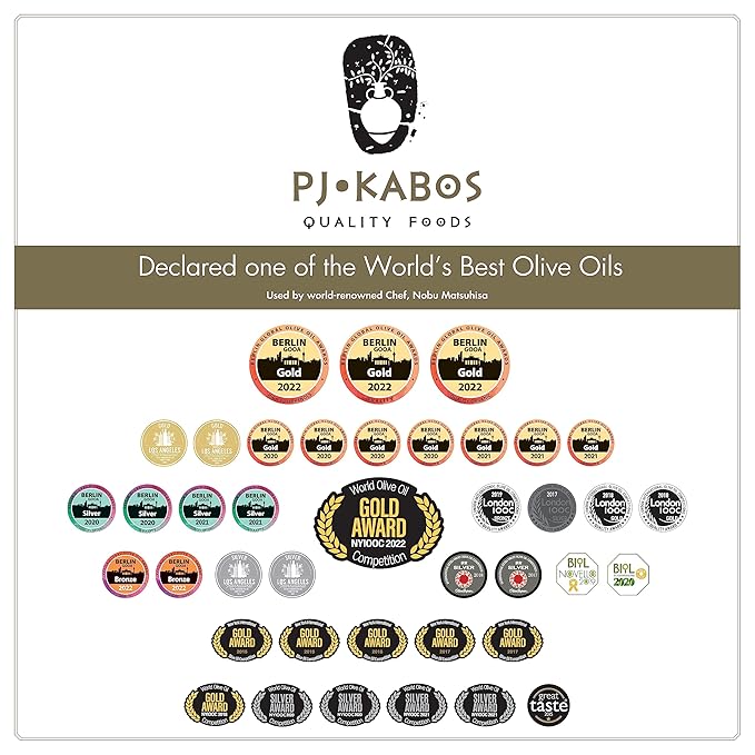 P.J. Kabos 2024/25 Harvest, High Phenolic (450+mg/kg), Premium Greek Extra Virgin Olive Oil, Kosher, Greece, Cold Extracted, 3 x 16.9 oz Tin