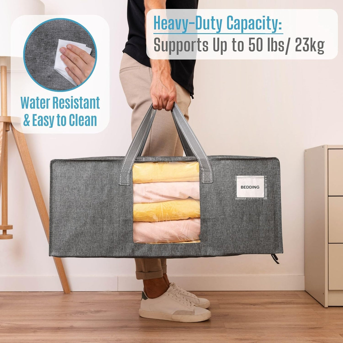VENO 2 Pack Moving Bags Extra Large Storage Bags for College Move-In, Heavy-Duty Storage Totes, Packing Boxes, and Wardrobe Moving Supplies - Durable Laundry Bags for Clothes (Gray w/Window, 2 Pack)