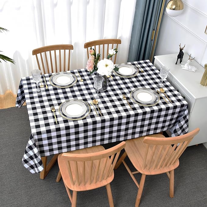 Waterproof Plaid Tablecloth Fabric - Oblong 52x70 Inch Classic Buffalo Tartan Table Cloth for Indoor/Outdoor Use - Washable Table Cover for Dinner, BBQs, and Parties