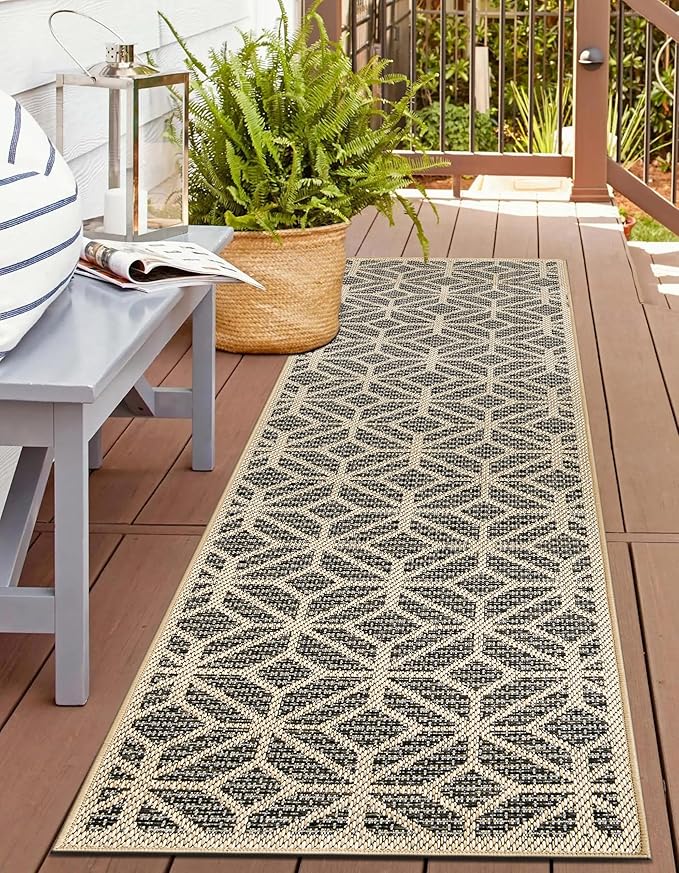 Rugshop Blue Contemporary Geometric Indoor/Outdoor Area Rug — Hose Washable for Hallway, Entryway and Kitchen, 2'3" x 12'