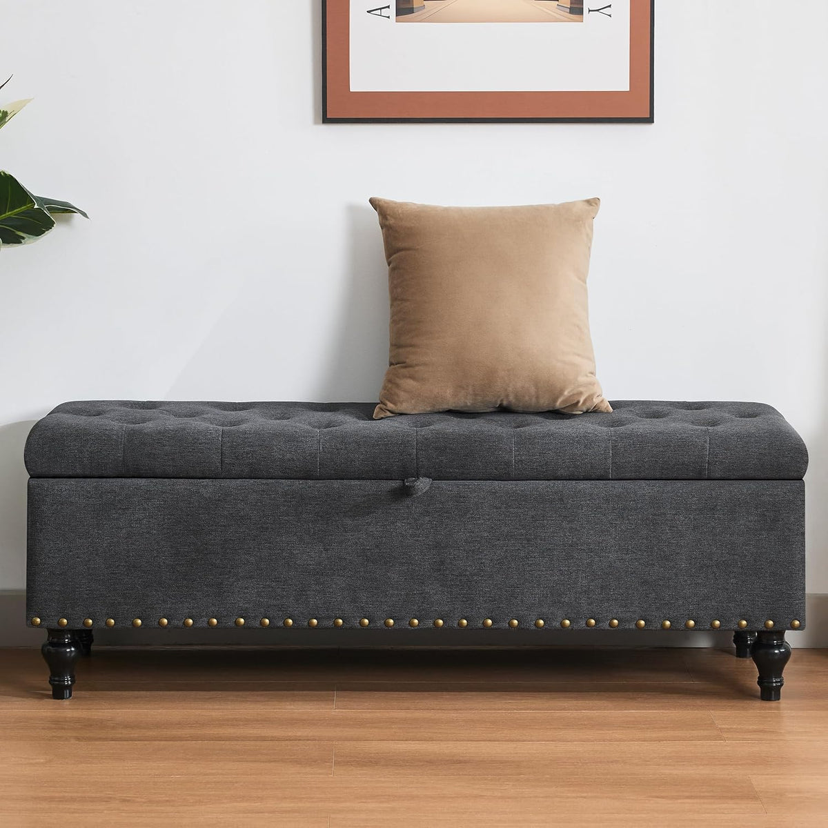 50" Storage Ottoman Bench, Tufted Ottoman with Storage for Living Room, Large End of Bed Ottomans, Modern Entryway Benchs, Window & Bedroom Benches for Foot of Bed (Dimgray)