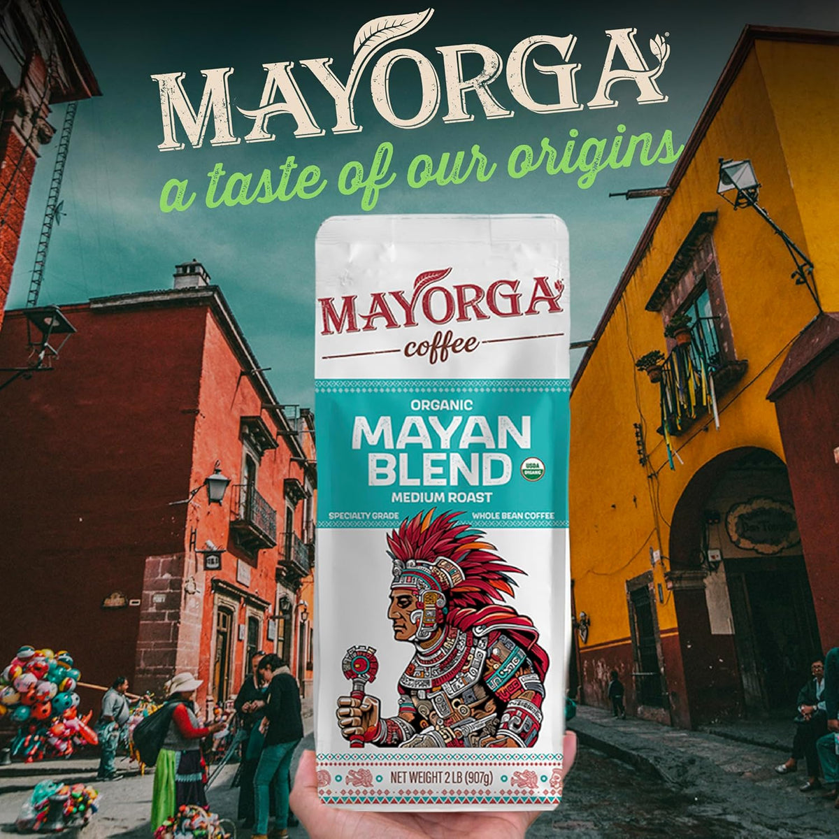 Mayorga Organic Coffee 2lb Mayan Blend - Medium Roast Whole Bean Coffee Specialty Grade, 100% Arabica, Slow Roasted