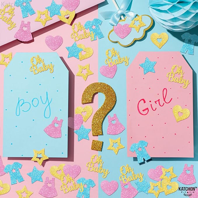 KatchOn, Pink, Blue and Gold Gender Reveal Confetti - Pack of 240 | Boy Or Girl Table Confetti | Gender Reveal Decorations | Oh Baby Decorations for Boy Or Girl | Gender Reveal Table Confetti