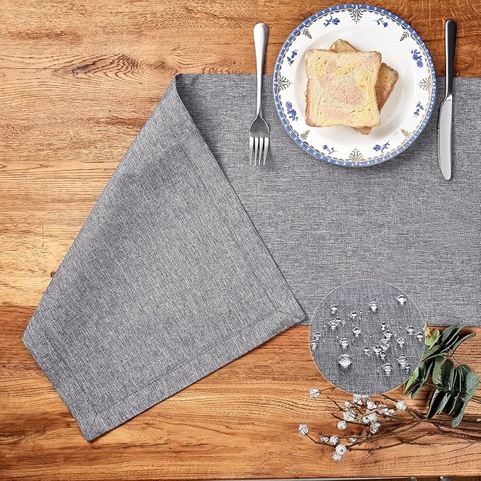 Mebakuk Linen Farmhouse Table Runner Large Burlap Style Soft and Waterproof Decorative Fabric Runner for Outdoor Wedding and Dinner (14 x 108 Inch, Dark Grey)