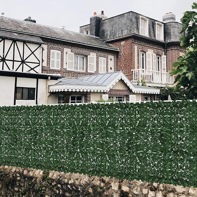Faux Ivy Fence Privacy Screen Outdoor Expandable Artificial Greenery Roll Fake Hedge Wall Patio Green Plastic Leaf Plant Vine Grass Panels Gate Covering for Garden Yard Balcony (118 X 39.4 in)