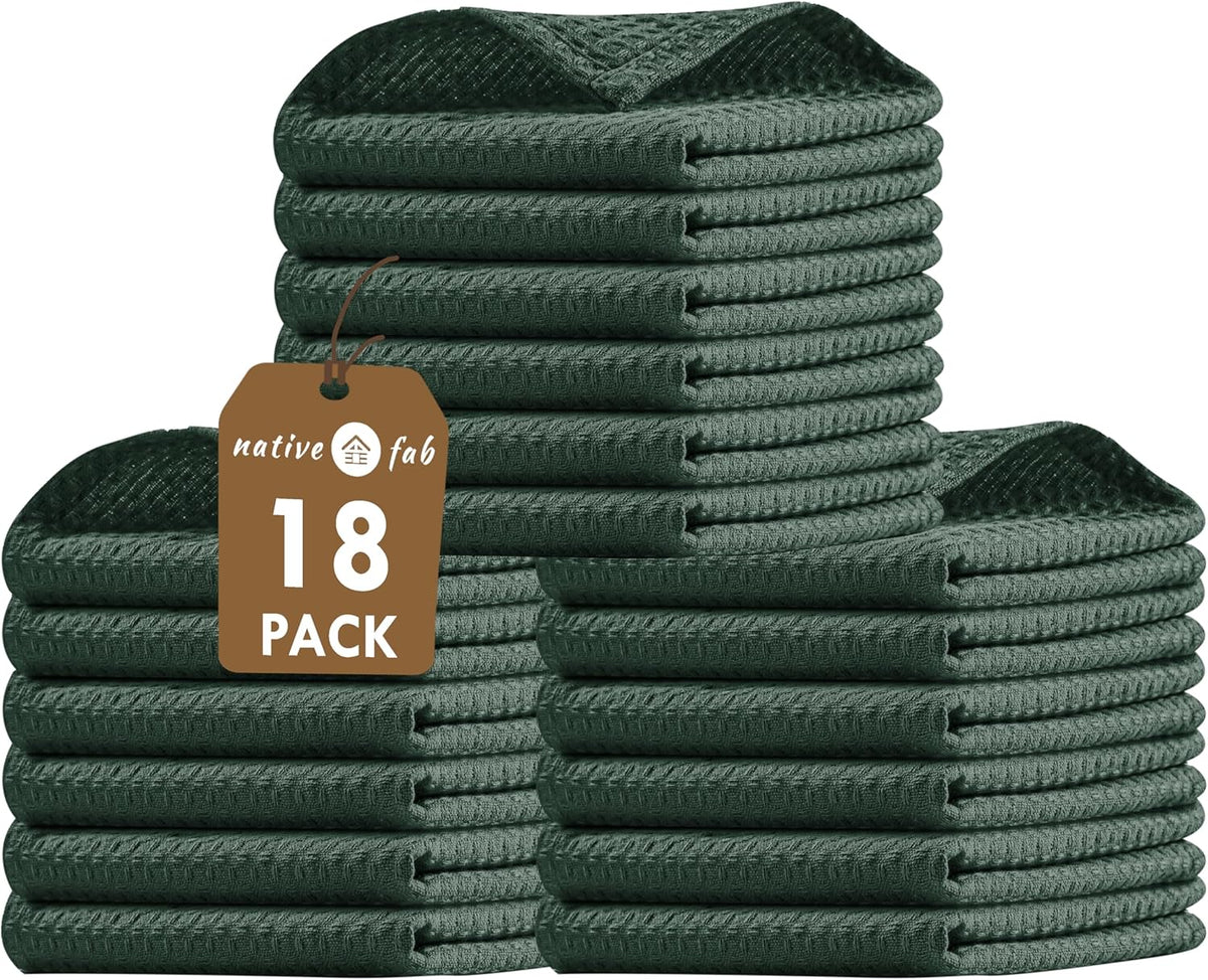 Native Fab 18 Pack Dish Cloths - Soft, Absorbent, Quick Drying, Washable Towels for All Cleaning, Cooking, Baking, 100% Cotton, Ideal for Home