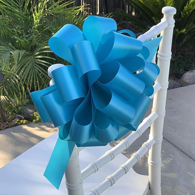 Turquoise Decorative Ribbon Pull Bows - 9" Wide, Set of 6, Spring, Gift Basket, Presents, Birthday, Fundraiser, Wedding, Reception, Anniversary, Decoration, Classroom, Office, Christmas, Easter