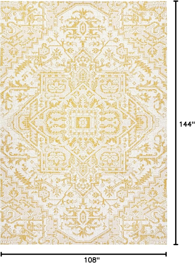 JONATHAN Y Boho Medallion Indoor Outdoor Area Rug 9X12 Cream/Yellow, Estrella Textured Weave for Backyard, Patio, Porch, Easy-Cleaning, High Traffic, Pet-Friendly, Non-Shedding (SMB105H-9)