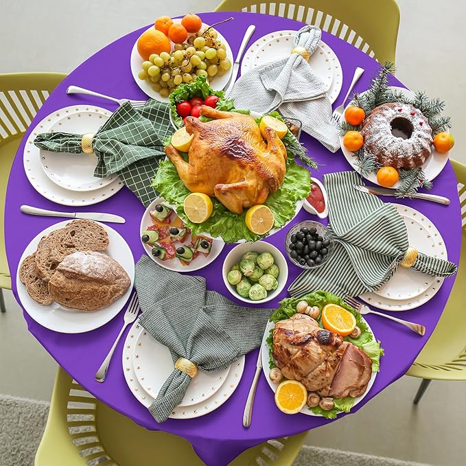 Ragnhild 16 Pack Purple Plastic Tablecloth for Round Tables, Premium Decorative Purple Disposable Table Cloths for Parties, Bulk Round Party Table Cover for Birthday Anniversary Graduation, 84 Inch
