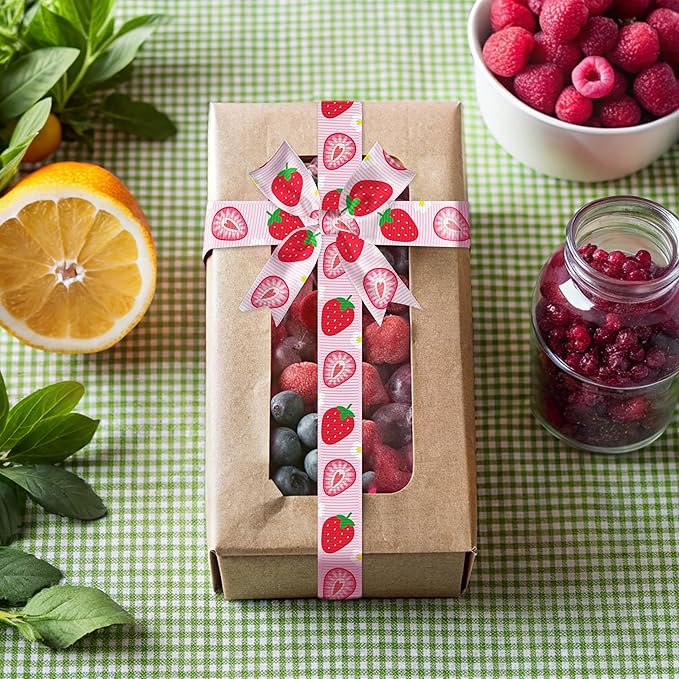 YKW 8 Pack Fruit Grosgrain Ribbon 3/8 Inch x 3 Yards - Strawberry Banana Apple Orange Cherry Watermelon Kiwi Avocado Ribbon Set for DIY Crafts Party Decoration Gifts