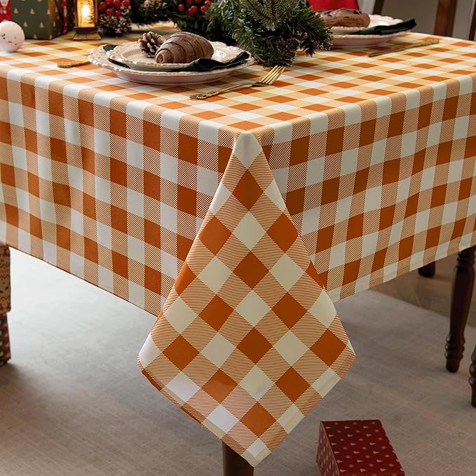 Classic Gingham Tablecloth Fabric - Oblong 58x120 Water Resistant Chequered Pattern Table Cloth for Indoor/Outdoor Use - Tabletop Cover for Birthday, Picnics, Gardens, and Parties