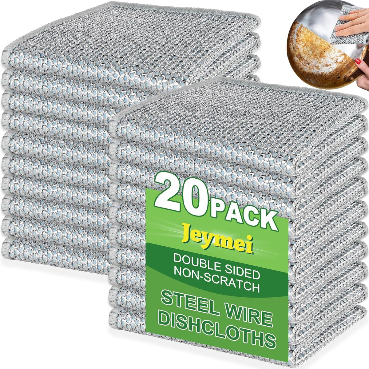 20pcs Non Scratch Wire Dishcloth Multipurpose Wire Dishwashing Rag for Wet and Dry,Metal Scrubbers for Cleaning Dishes,Dual-Sided Kitchen Cleaning Cloth with Mesh,Cleaning Tool for Pot, Blue