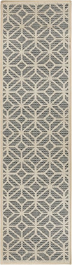 Rugshop Blue Contemporary Geometric Indoor/Outdoor Area Rug — Hose Washable for Hallway, Entryway and Kitchen, 2'3" x 12'