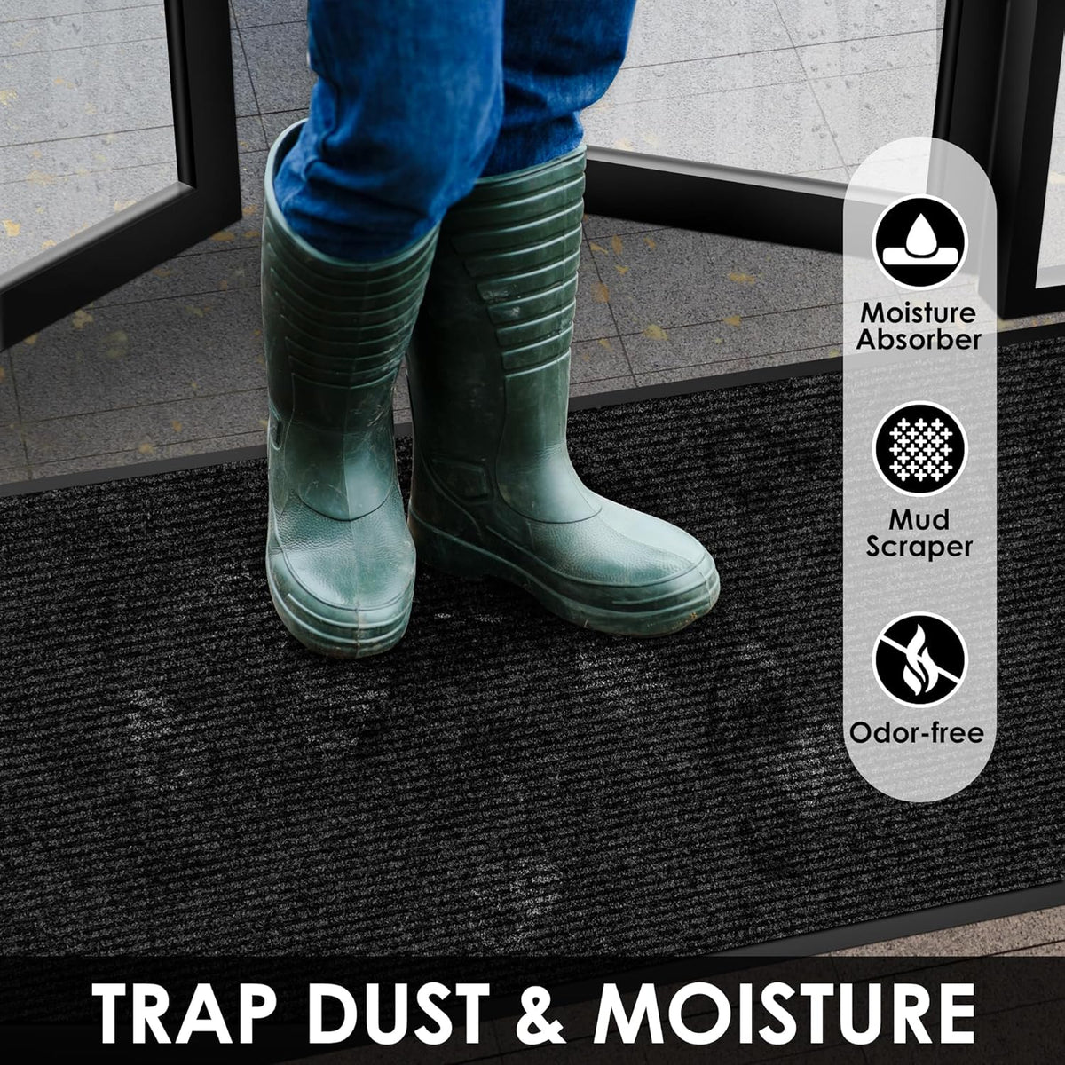 4′ x 24′ Front Door Mat Indoor Outdoor Entrance, Commercial Floor Mat Heavy Duty Dirt Trapper Entryway Doormat, Custom Size Non Slip Rubber Backing Welcome mat, Door Mat for High Traffic Area