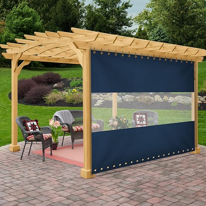 Covers & all Outdoor Clear Panel Curtain, 12 oz Vinyl Outdor Curtains for Patio, Waterproof & Weather Resistant Tarp with Brass Grommets for Pergola, Porch, Gazebos, Balcony (10' H x 9' W feet, Blue)