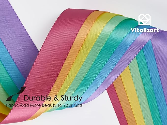 Vitalizart Ribbon for Crafts 1" x 36Yd Pastel Satin Ribbon Continuous Double Face Gift Wrapping Silk Like Fabric Flower Bouquet Birthday Party Decorations Bridal Shower Wreath Hair 12 Assorted Color