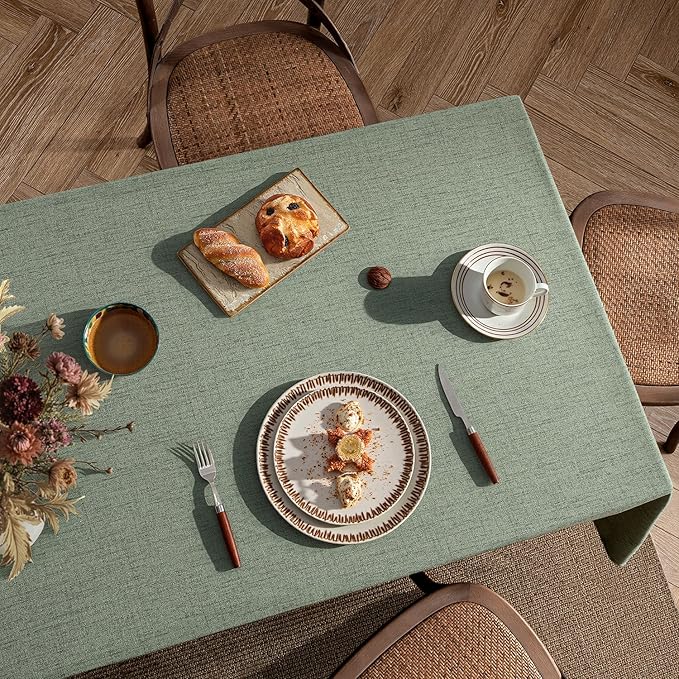MIULEE Sage Green Linen Polyester Tablecloth 60x104 Inch Spring Rectangle Table Cloth Waterproof,Stain Resistant & Wrinkle Resistant for Dining Party Wedding